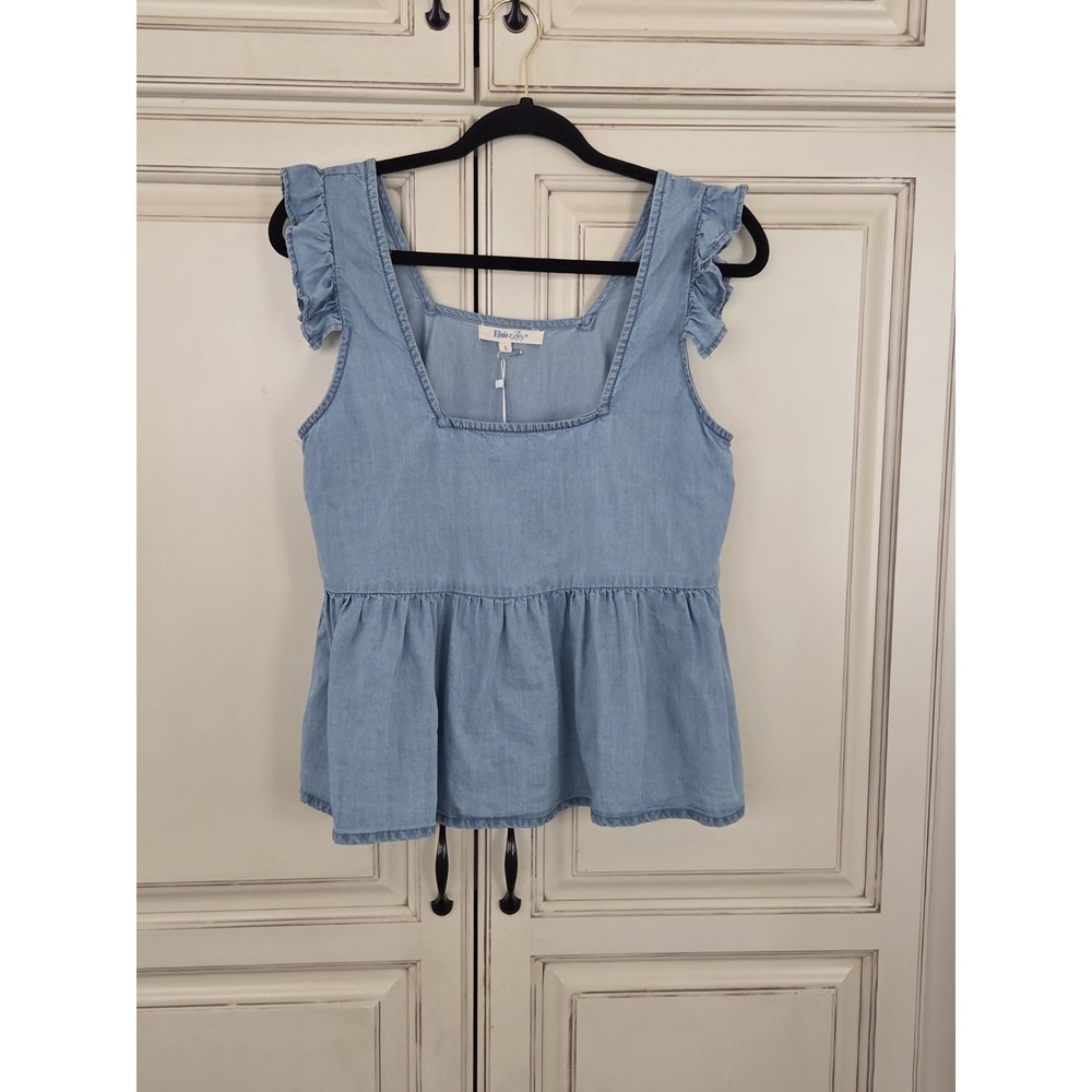 Elsie & Zoey Baby Doll Top Women's Lg Sleeveless Cottagecore Romantic Chambray